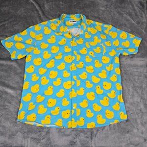 Tipsy Elves Blue Short Sleeve Shirt Yellow Rubber Duck Print CARNIVAL CRUISE
